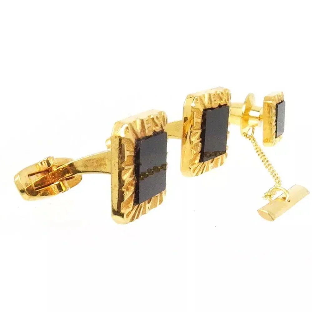 YVES SAINT LAURENT cuffs logo Gold hardware Authentic used T17502